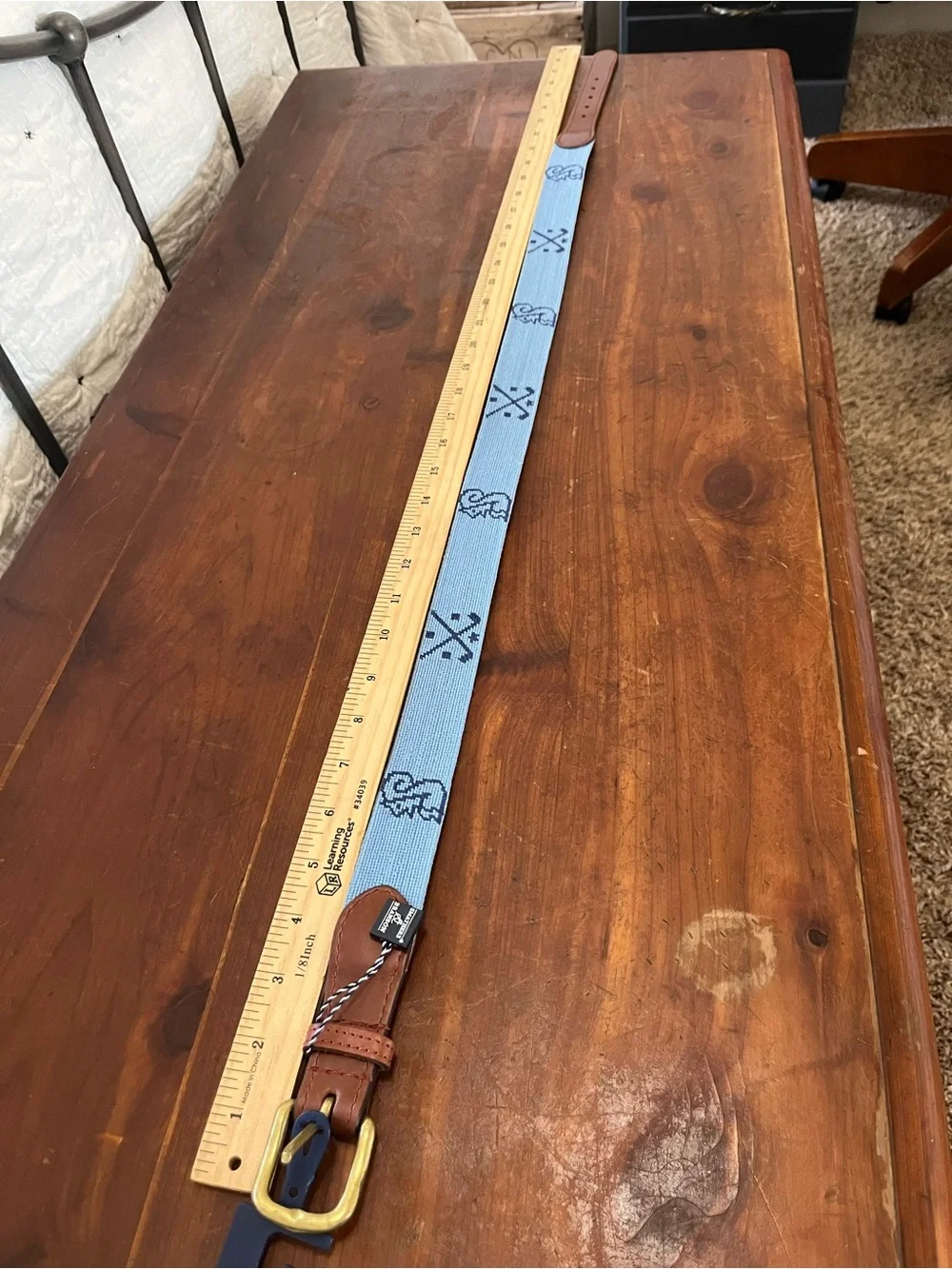 Smathers & Branson Golf Crossed Clubs Needlepoint Belt Light Blue Size 34